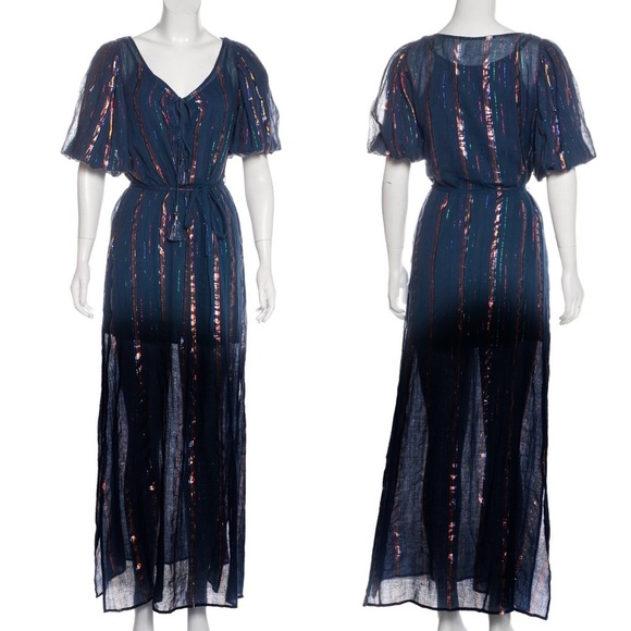 Anthropologie Tryb 212 Metallic Rainbow Stripe Longline Tunic Caftan Dress Small - Picture 1 of 13